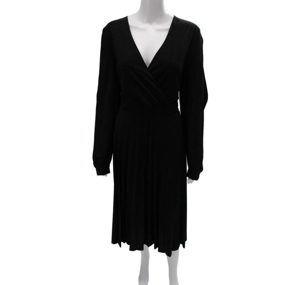 Trussardi Women Wrap Dress Black Viscose Long Sleeve V-Neck Midi Size 48